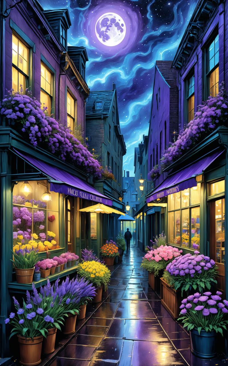 05985-1698111110-8k Scary haunted sinister creepy abandoned flower shop Street purple flowers soft watercolors painting illustration Colored penc.png